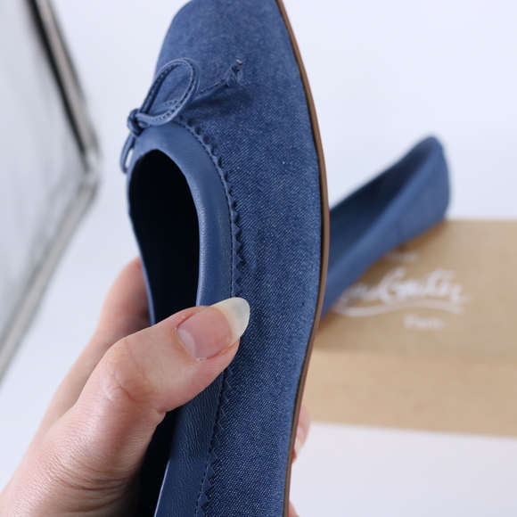 Christian Louboutin 41 Mamadrague Square Toe Ballerina Denim Blue Flats E834 - Picture 3 of 15